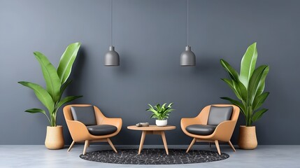 Cozy and modern living space with minimalist furniture and natural decor