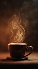 Fototapeta premium Coffee Cup with Warm Steam on Golden Wooden Background