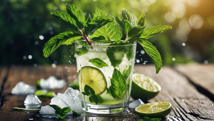 A refreshing mojito with mint leaves and lime