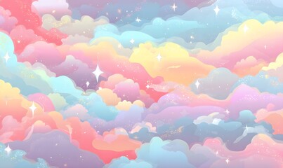 Pastel Rainbow Cloudscape with Stars