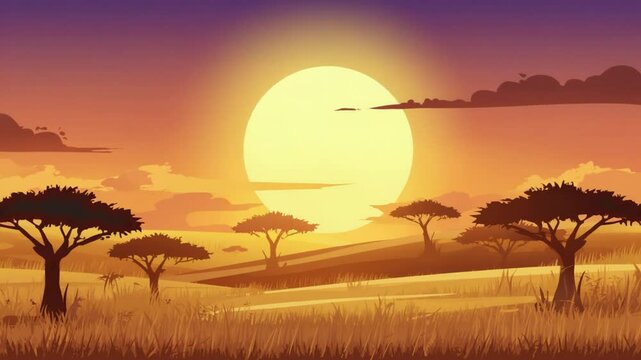 Savannah in Africa in cartoon style.