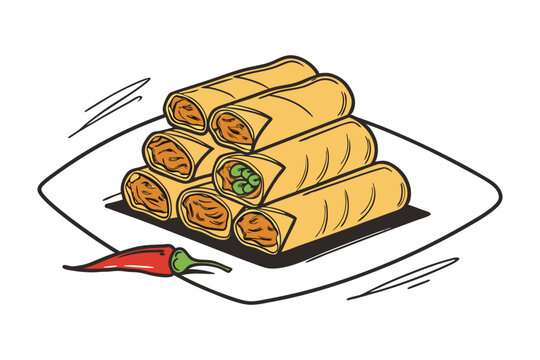 Lumpia Traditional Food Indonesia Vector Illustration