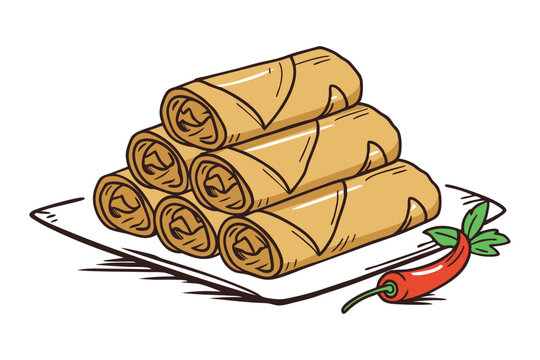 Lumpia Traditional Food Indonesia Vector Illustration