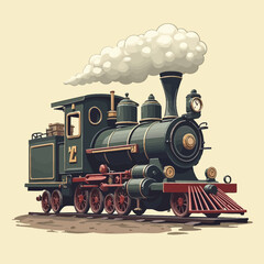 Fototapeta premium Vintage Steam Locomotive Illustration A Nostalgic Journey Through Time