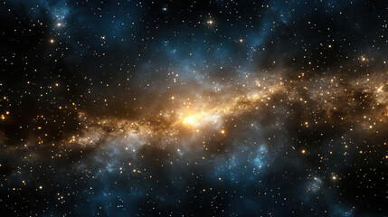 Stunning cosmic scene featuring glowing galaxy amidst sea of stars and dark space