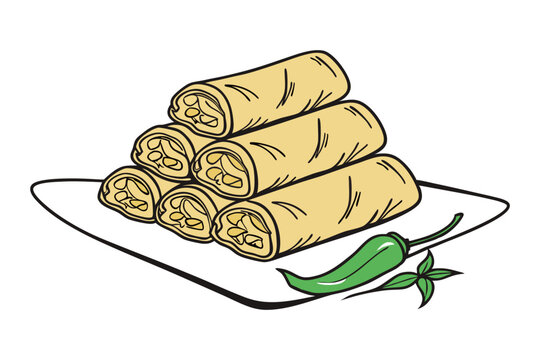 Lumpia Traditional Food Indonesia Vector Illustration