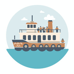 Obraz premium A scenic illustration of a passenger ferryboat carrying people across a body of water under a cloudy sky