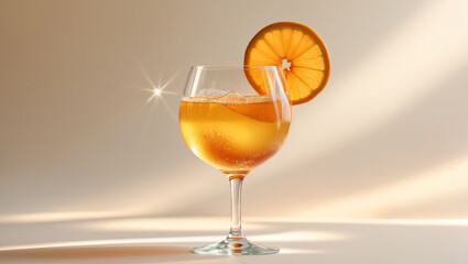 A classic Aperol spritz with orange slice in a wine glass