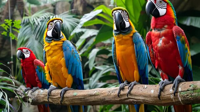 Colorful parrots in a zoo