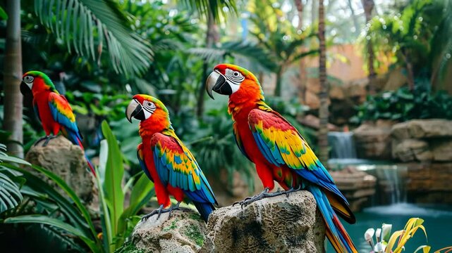 Colorful parrots in a zoo