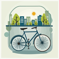 Naklejka premium Urban Cycling A Vintage Bicycle in the Cityscape Illustration