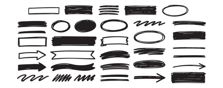 Ink marker sketch highlight label pack set vector illustration