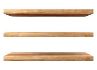 Obraz premium Three empty wooden shelves