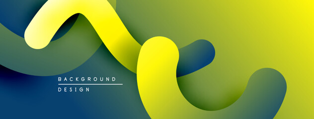 Obraz premium Abstract flowing ribbons, yellow, green hues. Modern design, gradient effect, smooth curves, background texture. Minimalist composition.