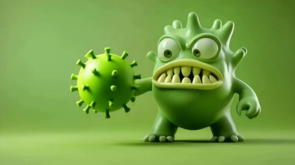 Cartoon monster holding a virus - Powered by Adobe