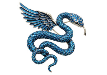 Obraz premium Isolated Elegant Winged Serpent Brooch with Blue Enamel