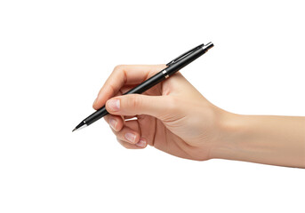 Isolated Hand Holding a Sleek Black Pen Ready to Write