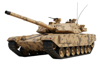 Isolated Camouflaged Military Tank with Long Barrel