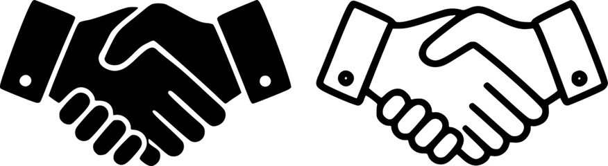 Simple black and white handshake icons for business or agreement.
