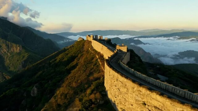 The Great Wall of China winding through a mountainous landscape