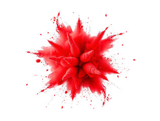 Red paint splashes powder explosion isolated on transparent background