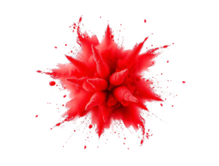 Red paint splashes powder explosion isolated on transparent background