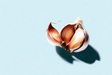Garlic cloves on pale blue background