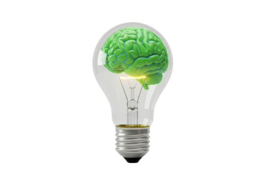 Isolated Idea Bulb Showcasing Green Brain for Innovation