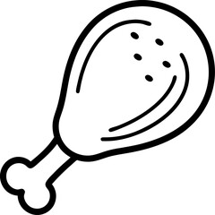 Chicken drumstick vector line art icon black and white , white background