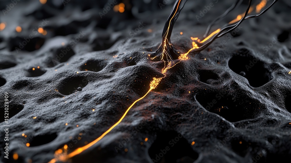 Poster Electric data pulses moving through 3D circuits of an abstract neural network