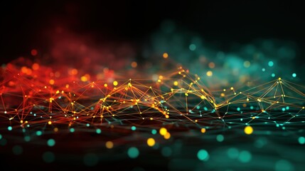 Cyberspace Neural Network Abstract Mesh with Pulsing Lights and Glowing Connections, Immersive Meta Interface Backdrop