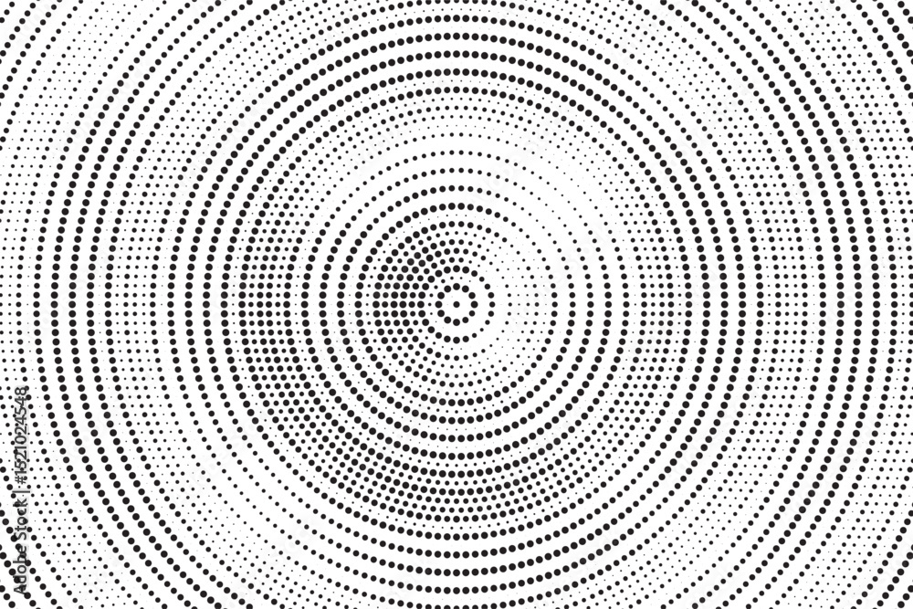Aufkleber Radial halftone gradient background. Dotted concentric texture with fading effect. Black and white circle shade wallpaper. Grunge rough vector. Monochrome backdrop