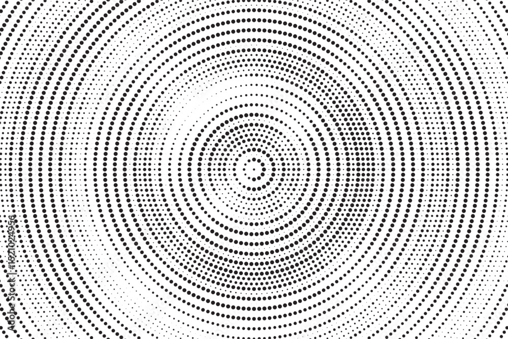 Aufkleber Radial halftone gradient background. Dotted concentric texture with fading effect. Black and white circle shade wallpaper. Grunge rough vector. Monochrome backdrop	