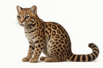 Margay sitting and looking on white background