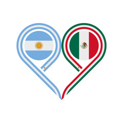friendship concept. heart symbol icon of argentina and mexico flags. vector illustration isolated on white background
