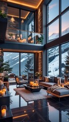 Luxury Mountain Chalet with Panoramic Windows and Cozy Fireplace Retreat