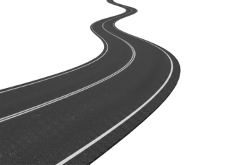 Isolated Winding Asphalt Road with Double White Lines