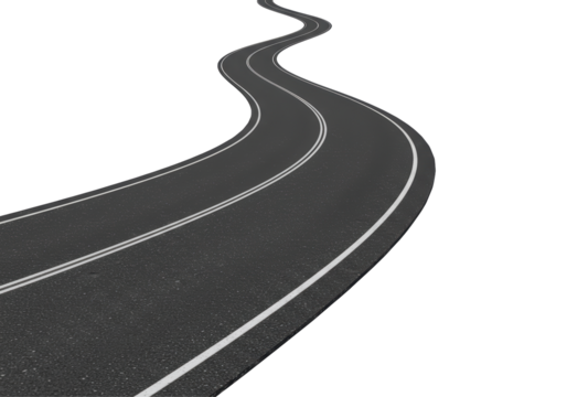 Isolated Winding Asphalt Road with Double White Lines