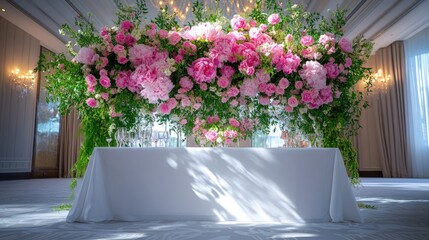 Blooming peony arrangement in pink tones on elegant art backdrop, perfect for weddings