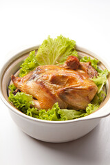 Salt-baked chicken in casserole