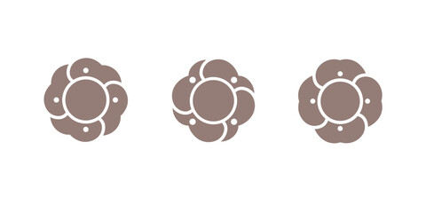 Circle flower bud emblem with spiral element. Modern abstract linear compositions and graphic design elements.