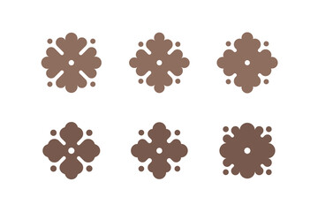 Four-leaf flower element. Set of 6 geometric emblem. Modern abstract decor element for emblem, badge, insignia.