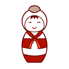 こけし人形のアイコン 赤と白の笑顔の工芸品