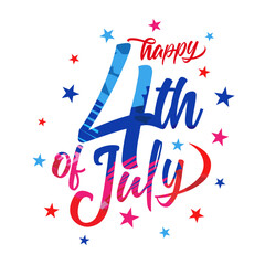 Happy 4th of July greeting card with colorful brush stroke lettering. Fourth of July typography, Independence Day USA creative banner template. Vector illustration