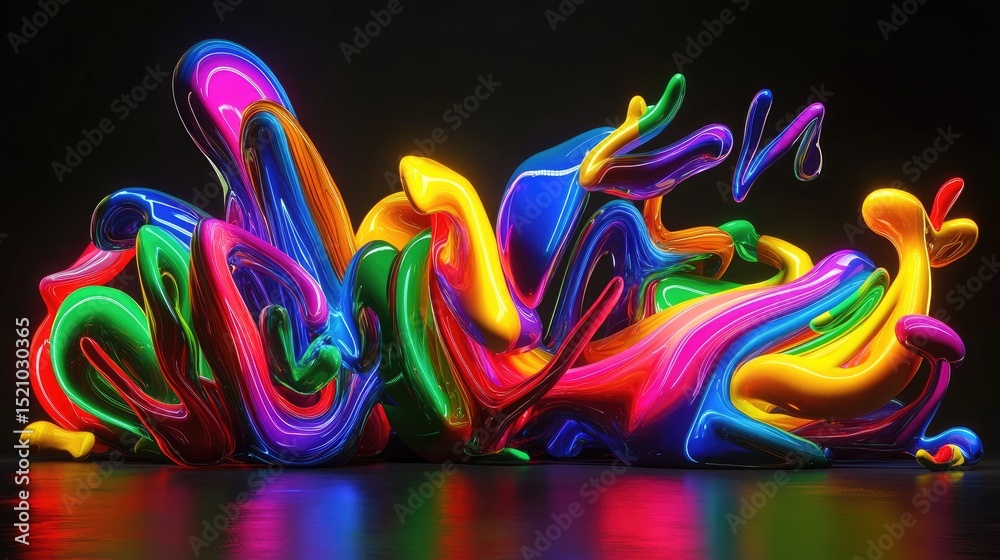 Poster Abstract stream of neon curves, illuminated with vibrant color transitions for digital design