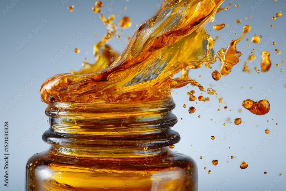 Aufkleber Liquid splashes dramatically from a jar in a studio setting during bright light conditions