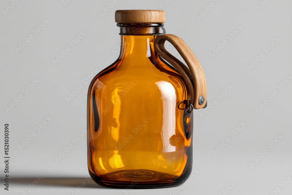 Poster stylish glass bottle with wooden handle placed against a neutral backdrop showcasing modern design a