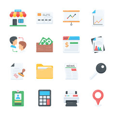 Premium bundle of business insights and supplies flat style icons