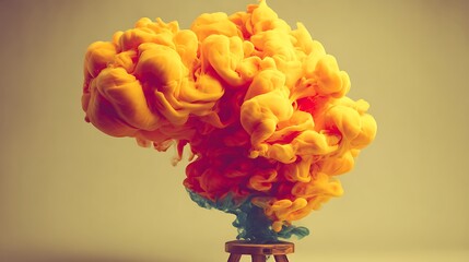 Vibrant ink cloud perched on wooden stool