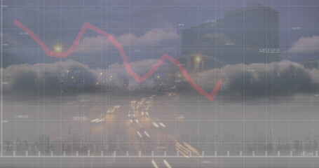 Image of financial data and graphs over cityscape